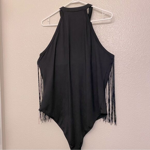 Black fringe Jumpsuit bodysuit Sleeveless Leotard whimsy goth festival rave XXL - Picture 3 of 9